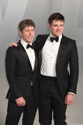 LOS ANGELES, CA - MARCH 15: Sam Altman and Oliver Mulherin at the 2026 Vanity Fair Oscar Party Hosted By Mark Guiducci at Los Angeles County Museum of Art on March 15, 2026 in Los Angeles, California. Copyright: xJeffreyxMayerx