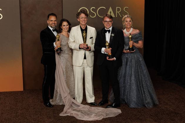 March 15, 2026, Hollywood, California, USA: (L-R) Radovan Sibrt, AlAÂ¾bÄºta KaroÂ¡skovoÂ¡, David Borenstein, Pavel Talankin, and Helle Faber, winners of the Best Documentary Feature Film Award for Ã¢â‚¬oeMr. Nobody Against PutinÃ¢â‚¬Â, pose in the press room of the 98th Annual Academy Awards on Sunday March 15, 2026 at the Dolby Theater in Hollywood, California. PRENSA INTERNACIONAL Hollywood USA  - ZUMAp124 20260315_zaa_p124_296 Copyright: xPrensaxInternacionalx