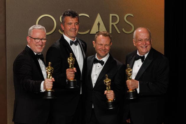 March 15, 2026, Hollywood, California, USA: (L-R) Daniel Barrett, Eric Saindon, Richard Baneham, and Joe Letteri, winners of the Best Visual Effects award for Ã¢â‚¬oeAvatar: Fire and AshÃ¢â‚¬Â, pose in the press room of the 98th Annual Academy Awards on Sunday March 15, 2026 at the Dolby Theater in Hollywood, California. PRENSA INTERNACIONAL Hollywood USA  - ZUMAp124 20260315_zaa_p124_317 Copyright: xPrensaxInternacionalx