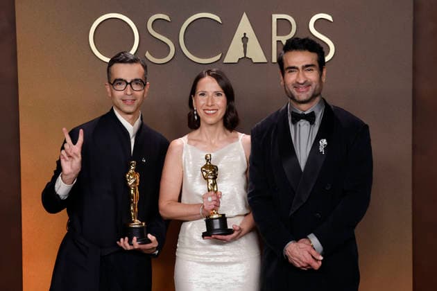 March 15, 2026, Hollywood, California, USA: (L-R) Alexandre Singh, Kumail Nanjiani and Natalie Musteata in the press room of the 98th Annual Academy Awards on Sunday March 15, 2026 at the Dolby Theater in Hollywood, California. BURT HARRIS BNS PI Hollywood USA  - ZUMAp124 20260315_zaa_p124_295 Copyright: xBurtxHarrisx