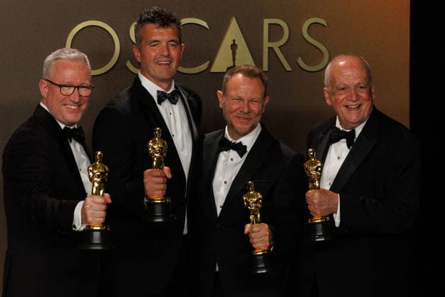 March 15, 2026, Hollywood, California, USA: (L-R) Daniel Barrett, Eric Saindon, Richard Baneham, and Joe Letteri, winners of the Best Visual Effects award for Ã¢â‚¬oeAvatar: Fire and AshÃ¢â‚¬Â, pose in the press room of the 98th Annual Academy Awards on Sunday March 15, 2026 at the Dolby Theater in Hollywood, California. PRENSA INTERNACIONAL Hollywood USA - ZUMAp124 20260315_zaa_p124_324 Copyright: xPrensaxInternacionalx