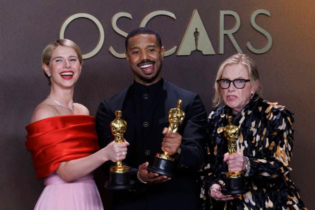 March 15, 2026, Hollywood, California, USA: (L-R) Jessie Buckley, Michael B. Jordan and Amy Madigan in the press room of the 98th Annual Academy Awards on Sunday March 15, 2026 at the Dolby Theater in Hollywood, California. BURT HARRIS BNS PI Hollywood USA - ZUMAp124 20260315_zaa_p124_347 Copyright: xBurtxHarrisx