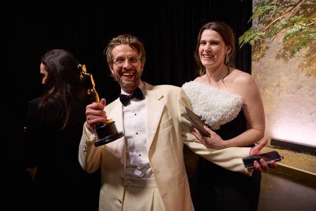 Anders Danielsen Lie and Inga Ibsdotter Lilleaas pose backstage with the OscarÂ® for International Feature Film during the live ABC Telecast of the 98th OscarsÂ® at DolbyÂ® Theatre at Ovation Hollywood on Sunday, March 15, 2026. Los Angeles CA USA  350081325PLX