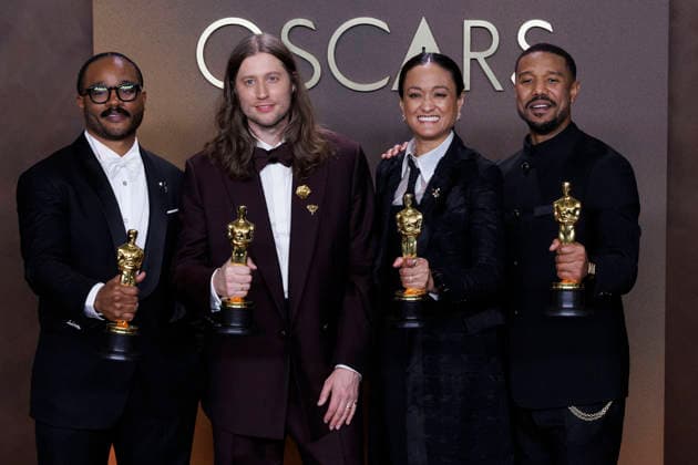 March 15, 2026, Hollywood, California, USA: (L-R) Ryan Coogler, Ludwig Goransson, Autumn Durald Arkapaw and Michael B. Jordan in the press room of the 98th Annual Academy Awards on Sunday March 15, 2026 at the Dolby Theater in Hollywood, California. BURT HARRIS BNS PI Hollywood USA - ZUMAp124 20260315_zaa_p124_418 Copyright: xBurtxHarrisx