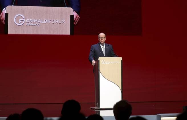 CEREMONIE GUIDE MICHELIN PHOTOPQR NICE MATIN Jean François Ottonello Monaco 16 03 2026 CEREMONIE GUIDE MICHELIN 2026 France et Monaco au Grimaldi Forum de Monaco le prince Albert II Prince s Albert II of Monaco delivers the opening speech of the 2026 Michelin Guide award winners ceremony in Monaco on March 16, 2026 Monaco France  Copyright: xPHOTOPQR NICExMATIN MAXPPPxJeanxFrançoisxOttonellox 20260316NIM5448 20260316NIM5448