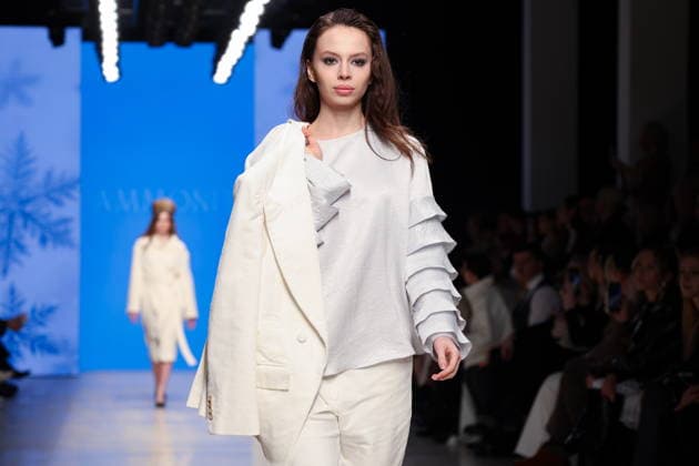 RUSSIA, MOSCOW - MARCH 16, 2026: A model showcases creations during a runway show for Ammonit as part of the 6th Moscow Fashion Week at the Manege Central Exhibition Hall (Moscow Manege). Valery Sharifulin TASS  90143643