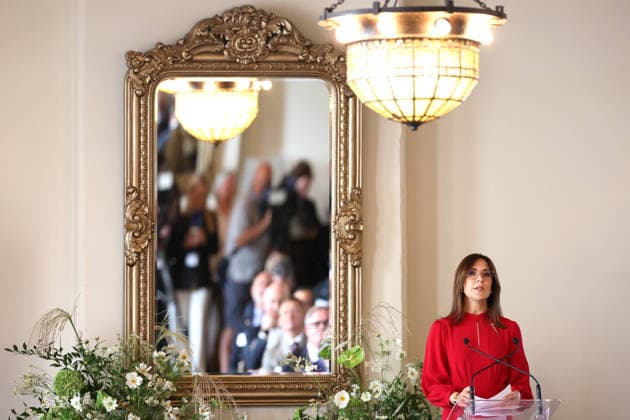 DENMARK ROYALS AUSTRALIA VISIT, Denmark™s Queen Mary gives a presentation on the sustainable redevelopment of Fredensborg Palace™s circular annex in Melbourne on Tuesday, March 17, 2026. ( Melbourne Victoria AUSTRALIA  Copyright: xMartinxKeepx 20260317186961119368