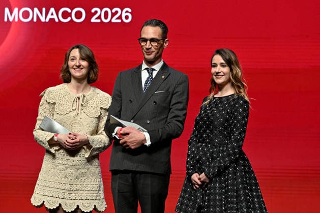 Camille Gouyer and chef Frederic Lorimier, accompanied by Eva Moreau, San Pellegrinos marketing manager, received the Michelin Room Service Award and the second star for their restaurant Virtus Cérémonie des remises des Etoiles Michelin 2026 au Grimaldi Forum à Monaco le 16 mars 2026 1 étoile, 7 nouveaux 2 étoiles et 1 nouveau 3 étoiles pour lédition 2026 Bruno Bebert Bestimage Michelin Star Awards Ceremony 2026 at the Grimaldi Forum in Monaco on March 16, 2026 Monaco Monaco  Copyright: xBrunoxBebertx xBestimagexBrunoxBebertx xBestimagex