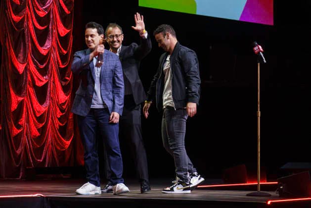 March 16, 2026: Austin, Texas. 2026 IHeartPodcast Awards, winners pose with their awards. Ben, Brett & Jordan Meiselas for Best News, The Meidas Touch Podcast.  - ZUMAda1_ 20260316_zap_da1_045 Copyright: xSandraxDahdahx