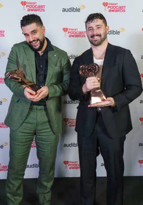 March 16, 2026: Austin, Texas. 2026 IHeartPodcast Awards, winners pose with their awards. Joe Santagato & Frankie Alvarez - for Best Comedy & Best Ensemble, - The Basement Yard. - ZUMAda1_ 20260316_zap_da1_051 Copyright: xSandraxDahdahx