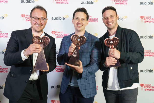 March 16, 2026: Austin, Texas. 2026 IHeartPodcast Awards, winners pose with their awards. Ben, Brett & Jordan Meiselas for Best News, The Meidas Touch Podcast.  - ZUMAda1_ 20260316_zap_da1_075 Copyright: xSandraxDahdahx