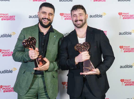 March 16, 2026: Austin, Texas. 2026 IHeartPodcast Awards, winners pose with their awards. Joe Santagato & Frankie Alvarez - for Best Comedy & Best Ensemble, - The Basement Yard. - ZUMAda1_ 20260316_zap_da1_066 Copyright: xSandraxDahdahx