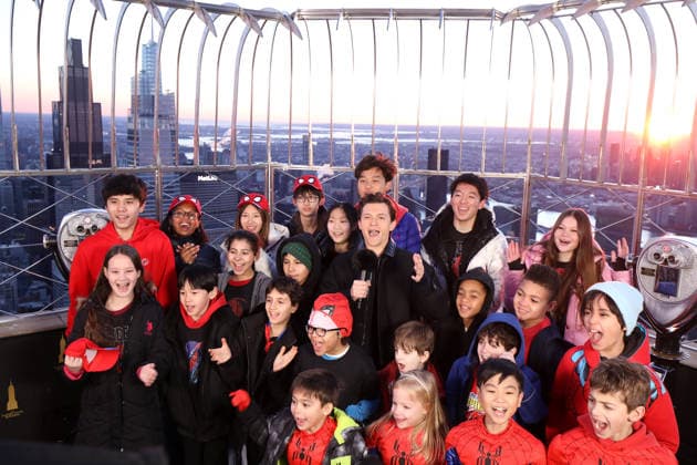 Tom Holland with Spider-Man fans help launch the official trailer for Columbia Pictures Spider-Man: Brand New Day at the Empire State Building Featuring: Tom Holland Where: New York, New York, United States When: 18 Mar 2026 Credit: Marion Curtis StarPix for Columbia Pictures INSTARimages EDITORIAL USE ONLY. NOT FOR USE BY NEWSPAPERS BASED IN THE UK. Copyright: xx instar55564019