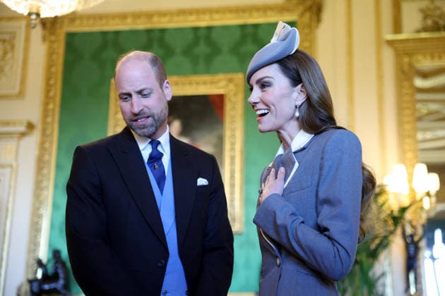 . 18 03 2026. Windsor , United Kingdom. King Charles III, Queen Camilla ,Prince William and Kate Middleton, the Prince and Princess of Wales, with President of Nigeria Bola Ahmed Tinubu and First Lady Oluremi Tinubu ,as they view items related to Nigeria from the Royal Collection exhibition, in the Green Drawing Room at Windsor Castle, on the first day of their state visit to the UK.  xi-Imagesx xPoolx IIM-26645-0091