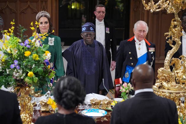 . 18 03 2026. Windsor , United Kingdom. King Charles III ,Queen Camilla, Prince William and Kate Middleton, the Prince and Princess of Wales, with President of Nigeria Bola Ahmed Tinubu and First Lady Oluremi Tinubu at a State Banquet at Windsor Castle, on the first day of their state visit to the UK.  xi-Imagesx xPoolx IIM-26645-0150