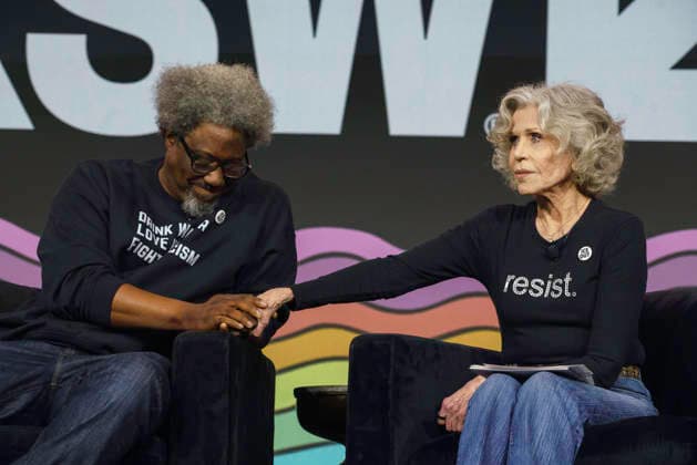 March 18, 2026: Austin, Texas. W. Kamau Bell, left, and Jane Fonda take part in the keynote Say It Louder: Artists, Activism & the First Amendment at the SXSW Conference. - ZUMAda1_ 20260318_zap_da1_005 Copyright: xSandraxDahdahx