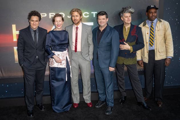 Project Hail Mary New York Premiere, New York, USA - 18 Mar 2026 (L-R) Phil Lord, Sandra Hüller, Ryan Gosling, Chris Miller, James Ortiz and Lionel Boyce attend Project Hail Mary New York premiere at Lincoln Center on March 18, 2026 in New York City. New York United States Copyright: xRonxAdarx xSOPAxImagesx _radar_phm_20260318_02002