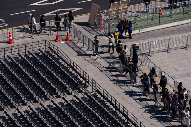 March 19, 2026, Seoul, South Korea: People walk by as thousands of folding chairs are laid out at venue for the comeback concert of the K-pop boy band BTS in Gwanghwamun Square on Thursday, March 19, 2026 in Seoul, South Korea. All seven members of BTS, which has been on hiatus since 2022 due to compulsory military service, are returning in a free concert on March 21, 2026 for their upcoming new album ARIRANG. Seoul South Korea - ZUMAh163 20260319_znp_h163_002 Copyright: xJintakxHanx