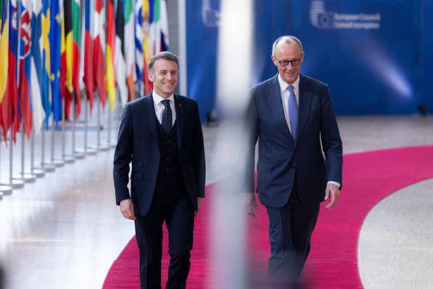 EU Summit - European Council Brussels, 19 03 2026 : EU leaders are meeting in Brussels where they will address the military escalation in the Middle East and the situation in Iran, including its consequences on the EU in terms of energy prices and energy security. Pix : Emmanuel Macron , Friedrich Mertz . Credit : Content Curation . Brussels Belgium  Copyright: xContentxCurationx ContentxCurationx