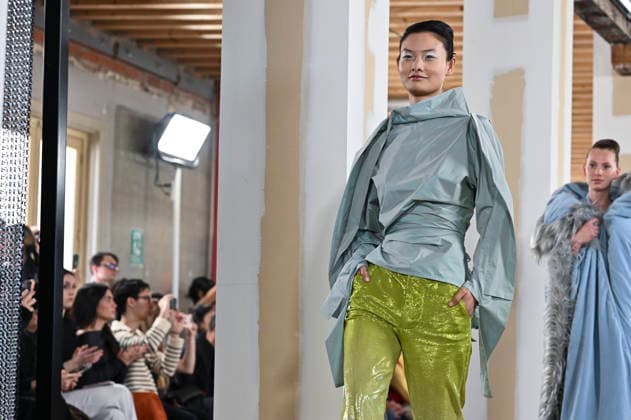 February 28, 2026, Madrid, Spain: A model walks the runway wearing a design by Ernesto Naranjo during Mercedes-Benz Fashion Week de Madrid at Palacio Fernaz Nunoz. Madrid Spain - ZUMAs197 20260228_aaa_s197_2437 Copyright: xAtilanoxGarciax