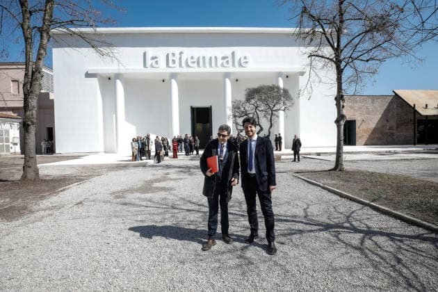 March 19, 2026, Venice, Rome, Italy: Presentation of the completely renovated Central Pavilion at the Giardini della Biennale. Veneto Region President Alberto Stefani with Biennale President Pietrangelo Buttafuoco. Venice, March 19, 2026 Venice Italy  - ZUMAa289 20260319_zia_a289_140 Copyright: xMircoxToniolox