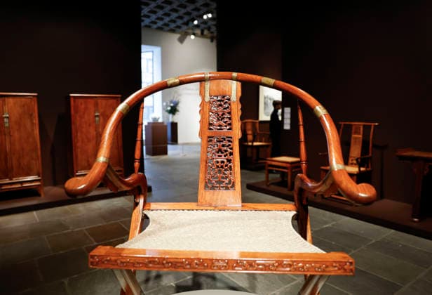 A very rare and important huanghuali folding horseshoe-back armchair (Jiaoyi), Late Ming early Qing dynasty, 17th century is on display along with other highlights from Sotheby s Inaugural Asian Art Sales on display at The Breuer Building on Thursday, March 19, 2026 in New York City.  NYP20260302121 JOHNxANGELILLO