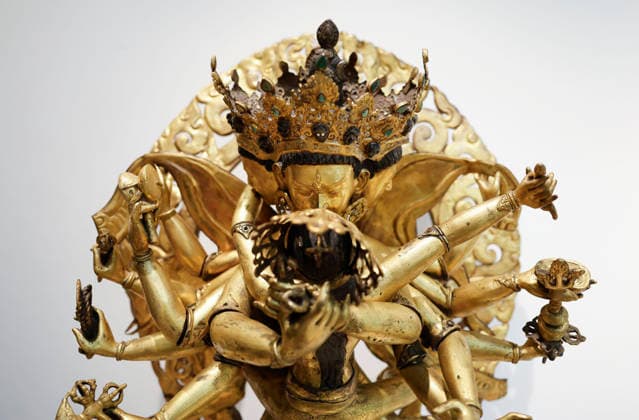 A large gilt copper alloy figure of Chakrasamvara and Vajravarahi, Tibet, circa 19th century is on display along with other highlights from Sotheby s Inaugural Asian Art Sales on display at The Breuer Building on Thursday, March 19, 2026 in New York City.  NYP20260302129 JOHNxANGELILLO