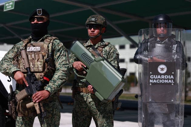 Military exercise under the Kukulcan security plan for the 2026 FIFA World Cup in Mexico ZUMPANGO, MEXICO - MARCH 19: Members of the Mexican Army conduct operations during the Ollamani military exercise, at the Santa Lucia Air Force base, in Zumpango, Mexico on March 19, 2026. According to Mexican authorities, the exercise is part of interagency security coordination under the Kukulcan security plan for the 2026 FIFA World Cup, involving technical groups set up by a high-level committee on disarmament, terrorism and international security. Daniel Cardenas Anadolu Zumpango Mexico. Editorial use only. Please get in touch for any other usage.  Copyright: x2026xAnadoluxDanielxCardenasx