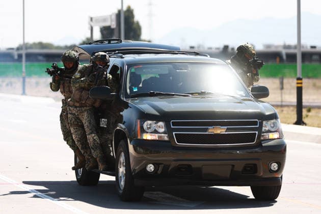 Military exercise under the Kukulcan security plan for the 2026 FIFA World Cup in Mexico ZUMPANGO, MEXICO - MARCH 19: Members of the Mexican Army conduct operations during the Ollamani military exercise, at the Santa Lucia Air Force base, in Zumpango, Mexico on March 19, 2026. According to Mexican authorities, the exercise is part of interagency security coordination under the Kukulcan security plan for the 2026 FIFA World Cup, involving technical groups set up by a high-level committee on disarmament, terrorism and international security. Daniel Cardenas Anadolu Zumpango Mexico. Editorial use only. Please get in touch for any other usage.  Copyright: x2026xAnadoluxDanielxCardenasx