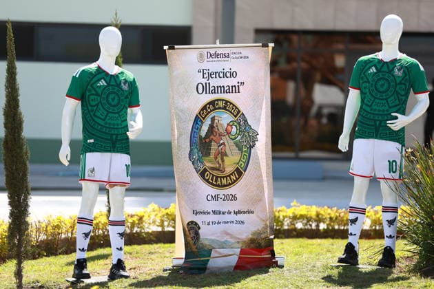 Military exercise under the Kukulcan security plan for the 2026 FIFA World Cup in Mexico ZUMPANGO, MEXICO - MARCH 19: Mannequins wearing football jerseys are seen during the Ollamani military exercise, at the Santa Lucia Air Force base, in Zumpango, Mexico on March 19, 2026. According to Mexican authorities, the exercise is part of interagency security coordination under the Kukulcan security plan for the 2026 FIFA World Cup, involving technical groups set up by a high-level committee on disarmament, terrorism and international security. Daniel Cardenas Anadolu Zumpango Mexico. Editorial use only. Please get in touch for any other usage.  Copyright: x2026xAnadoluxDanielxCardenasx