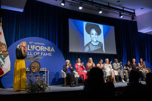 March 19, 2026, Sacramento, Ca, USA: First Partner Jennifer Siebel Newsom speaks about bestselling author Terry McMillan, who was not present, during the induction of the 19th class to the California Hall of Fame at the California Museum on Thursday, March 19, 2026, in Sacramento. Sacramento USA - ZUMAj89_ 20260319_zaf_j89_001 Copyright: xPaulxKitagakixJr.x