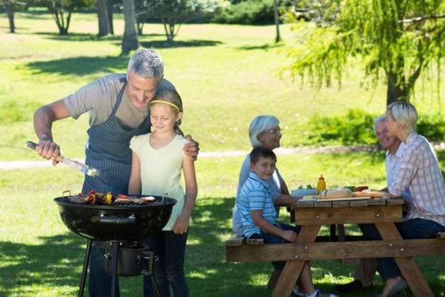 Happy father doing barbecue with his daughter Happy father doing barbecue with his daughter on a sunny day, model released, Cape Town, South Africa, 17.11.2014, 451932.jpg, park, countryside, nature, sunny, sunshine, summer, spring, lifestyle, leisure, fair hair, blonde, light hair, short hair, relaxing, content, happy, smiling, cheerful, love, affection, family, together, cute, childhood, family with two children, two parents, mother, father, daughter, son, grandparent, multi-generation family, recreational pursuit, weekend activities, barbecue, al fresco, lunch, meal, picnic table, helping, teaching, showing, learning 20s, Young Adult, Woman, Female, Caucasian, Child, Girl, 30s, Mid Adult, Man, Male, 60s, Senior, Elderly, Boy, 25-29 Yea