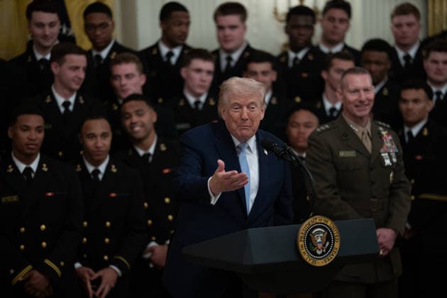 March 20, 2026, Washington, Dc, United States: U.S. President DONALD TRUMP welcomes members of the United States Naval Academy Midshipmen football team to the White House in Washington, D.C., on March 20, 2026, as he presents them with the Commander-in-ChiefÃ¢â‚¬â ¢s Trophy, awarded annually to the top U.S. service academy football program. Washington United States  - ZUMAl312 20260320_znp_l312_006 Copyright: xAndrewxLeydenx