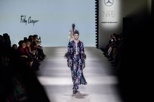 Fely Campos fashion show at the Mercedes Benz Fashion Week A model during Fely Campos fashion show on the occasion of the Mercedes Benz Fashion Week, March 21, 2026, in Madrid Spain Fely Campo is a firm that stands out for the precision of its patterns and its refined style Its fashion show is part of the Mercedes Benz Fashion Week Madrid, the main Spanish fashion show organized by IFEMA, which brings together established firms and new talents 21 MARCH 2026 FASHION Madrid Madrid Spain  Copyright: xRicardoxRubiox 7385084