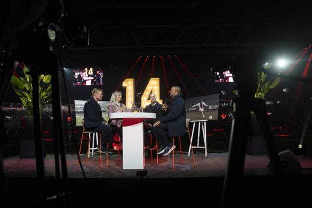 AMSTERDAM - From left to right: Ronald Koeman, HÃ lene Hendriks, Jordi Cruijff and Ruud Gullit in conversation prior to the world premiere of the four-part documentary Cruijff in the Johan Cruijff ArenA. JEROEN JUMELET ANP netherlands out - belgium out  Copyright: xx x554018766x originalFilename: 554018766.jpg