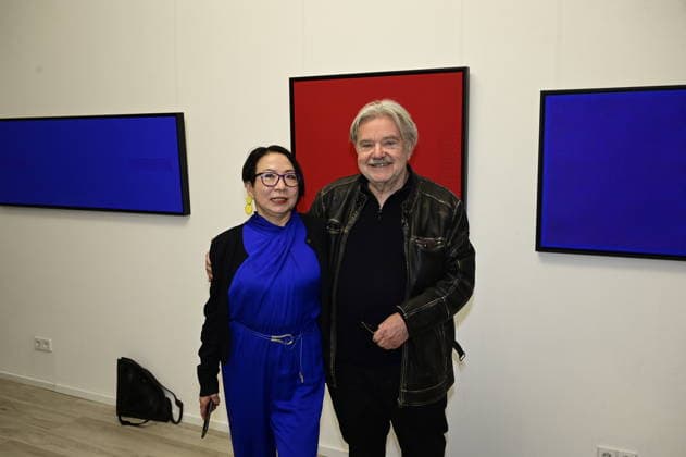 Ling Luo und Reinhard Roy bei der Vernissage Konkrete Sicht: Formen, Linien, Strukturen bei KiA Contemporary Galerie. Görlitz, 20.03.2026 Copyright: xMatthiasxWehnertx