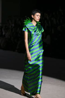 February 28, 2026, Madrid, Spain: A model walks the runway wearing a design by Menchen Tomas during Mercedes-Benz Fashion Week de Madrid in IFEMA. Madrid Spain  - ZUMAs197 20260228_aaa_s197_2928 Copyright: xAtilanoxGarciax