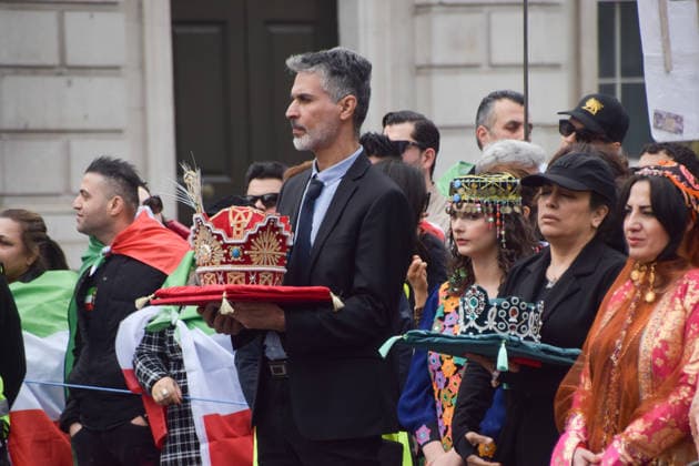 March 22, 2026, London, England, United Kingdom: Protesters gather outside Downing Street against the Islamic Republic, in support of Reza Pahlavi, and calling for a return to monarchy in Iran, as the US and Israeli war on Iran continues. London United Kingdom - ZUMAv130 20260322_zip_v130_027 Copyright: xVukxValcicx