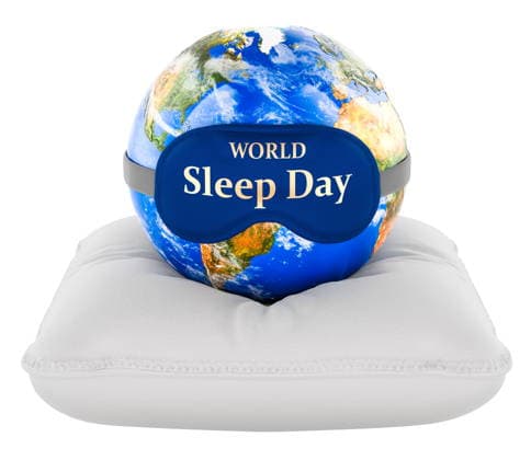 Konzept zum Welt-Schlaftag. Erde auf einem Kissen mit Welt-Schlaftag-Maske. 3D-Rendering World Sleep Day concept. Earth on pillow with world sleep day mask. 3D rendering isolated on white background (License=RF) Copyright: xZoonar.com natatravelx 24800327