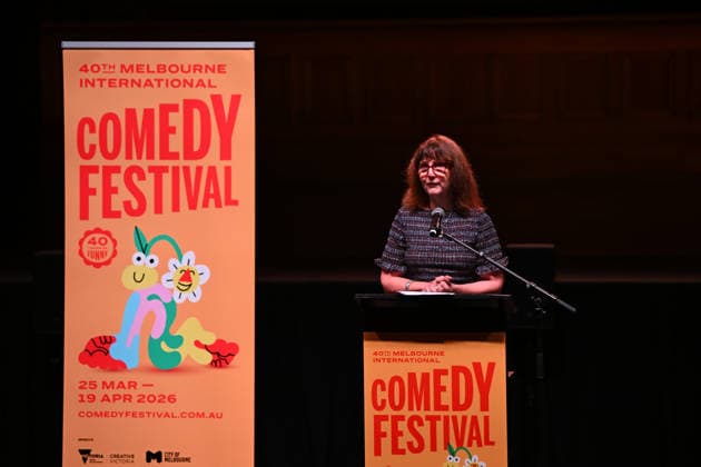 MELBOURNE COMEDY FESTIVAL LAUNCH, Melbourne Comedy Festival Director Susan Provan speaks during the launch of the 2026 Melbourne International Comedy Festival at Melbourne Town Hall, in Melbourne, Monday, March 23, 2026. ( NO ARCHIVING MELBOURNE VICTORIA AUSTRALIA  Copyright: xJAMESxROSSx 20260323163151177965