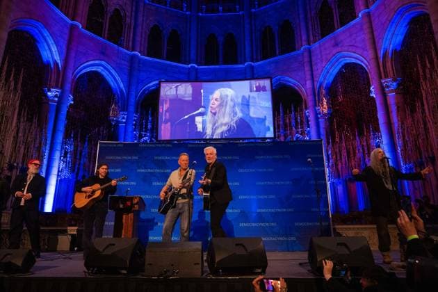 March 23, 2026, New York City, New York, United States: Michael Stipe with Aaron Dessner, Bruce Springsteen and Patti Smith performing at the Democracy Now!Ã¢â‚¬â ¢s 30th Anniversary Special Event New York City United States - ZUMAs378 20260323_zip_s378_031 Copyright: xIoannxMariaxStacewiczx