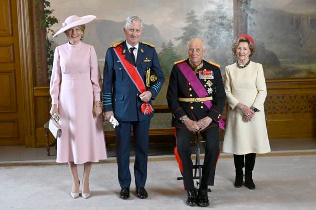 State Visit of King Philippe and Queen Mathilde to Norway (Day 1) OSLO, NORWAY - MARCH 24 : official photo in the Birds Room of Queen Mathilde of Belgium, King Philippe of Belgium, King Harald of Norway and Queen Sonja of Norway pictured during the official state visit in Norway of the Belgian Sovereins on March 24, 2026 in Oslo, Norway, 24 03 2026 Oslo Norway  Copyright: xDidierxLebrunx