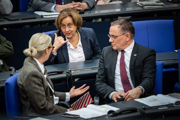 News Bilder des Tages AfD-Abgeordnete Alice Weidel, Beatrix von Storch, Tino Chrupalla (von links);Befragung der Bundesregierung im Deutschen Bundestag am 25.03.2026, Berlin Berlin Deutschland Bundestag *** AfD MPs Alice Weidel, Beatrix von Storch, Tino Chrupalla from left Questioning of the Federal Government in the German Bundestag on 25 03 2026, Berlin Berlin Germany Bundestag