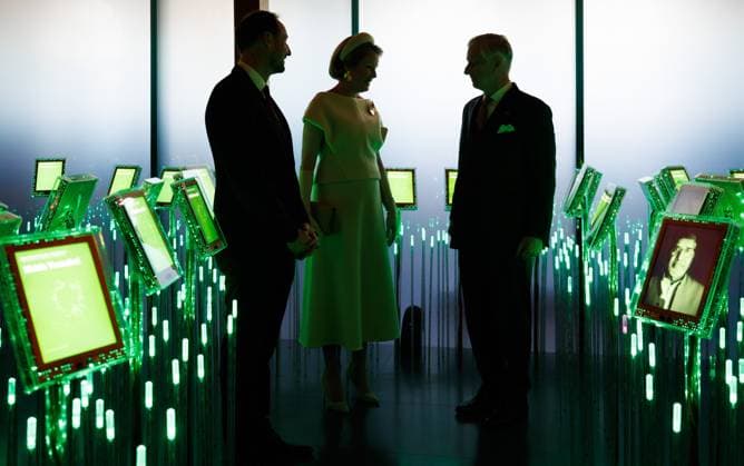 Crown Prince Haakon Magnus of Norway, Queen Mathilde of Belgium and King Philippe - Filip of Belgium pictured during a visit to the Nobel Peace Centre in Oslo, on day two of the official state visit of the Belgian royal couple to Norway, on Wednesday 25 March 2026. Belgian monarchs are on an official state visit to Norway from 24 to 26 March 2026.  POOLxBENOITxDOPPAGNE 168870765