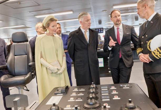 Belgian Royal Couple Visits Norway - Day 2 Queen Mathilde and King Philippe of Belgium visited the deme vessel ,the new DEME wind turbine installation vessel Norse Wind in Olso, Norway on March 25, 2026, during the second day of the official visit in Norway. Photo by Olivier Polet ABACAPRESS.COM Oslo Norway  Copyright: xPoletxOlivier ABACAx