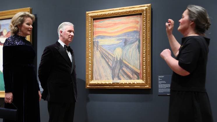 Queen Mathilde of Belgium and King Philippe - Filip of Belgium pictured during a guided visit to the Munch room of the National Museum in Oslo, on day two of the official state visit of the Belgian royal couple to Norway, on Wednesday 25 March 2026. Belgian monarchs are on an official state visit to Norway from 24 to 26 March 2026.  BENOITxDOPPAGNE 168889132