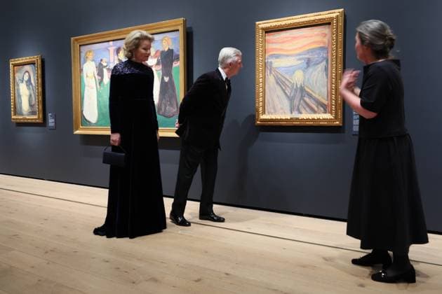 Queen Mathilde of Belgium and King Philippe - Filip of Belgium pictured during a guided visit to the Munch room of the National Museum in Oslo, on day two of the official state visit of the Belgian royal couple to Norway, on Wednesday 25 March 2026. Belgian monarchs are on an official state visit to Norway from 24 to 26 March 2026.  BENOITxDOPPAGNE 168890443