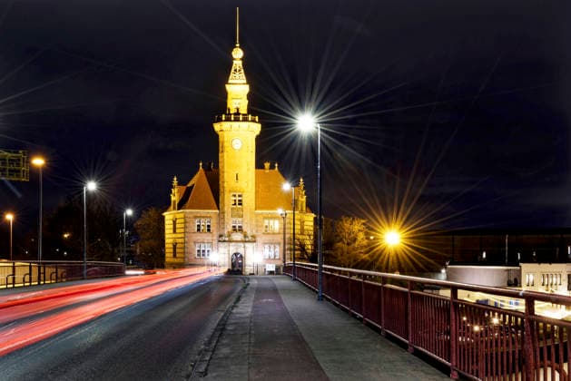 Altes Hafenamt Dortmund bei Nacht, Deutschland, Nordrhein-Westfalen, Ruhrgebiet, Dortmund The Old Port Authority Building in Dortmund at night, Germany, North Rhine-Westphalia, Ruhr Area, Dortmund BLWS744815