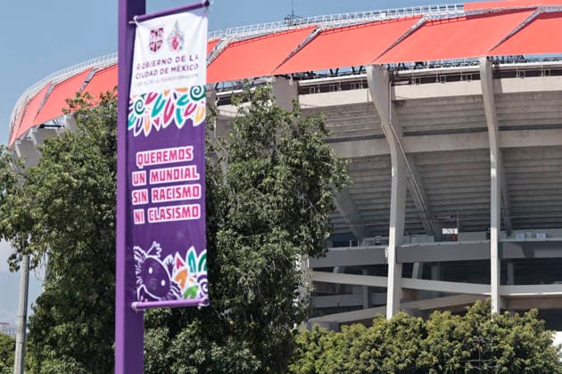 March 25, 2026, Mexico City, Cdmx, Mexico: Mayor CLARA BRUGADA inaugurated pedestrian walkways around Azteca Stadium, now known as Banorte Mexico City Stadium. This pedestrian corridor features improved lighting; however, some residents commented that the works are temporary and incomplete, carried out in preparation for the upcoming World Cup. Meanwhile, the front of the stadium is beginning to look complete for the opening match between Mexico and Portugal, but the rear remains under renovation, where workers have tried to conceal the debris just days before the national team s first friendly match. Mexico City Mexico - ZUMAp204 20260325_zip_p204_021 Copyright: xJosuexPerezx