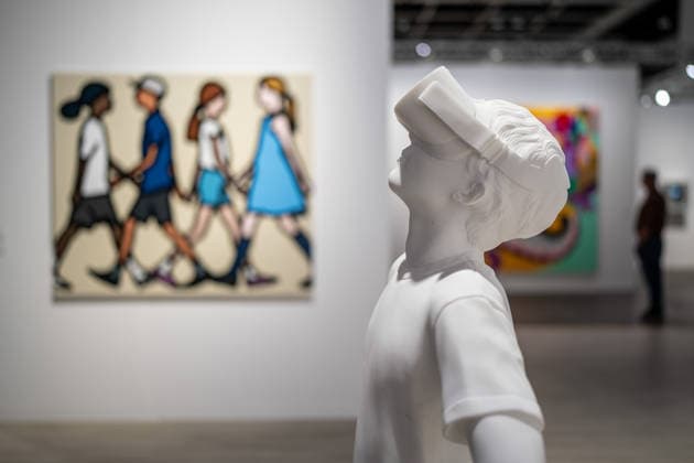 HONGKONG-ART ART-BASEL A statue of a boy wearing a VR headset at Art Basel 2026 in Hong Kong, March 26, 2026. NEXPHER Vernon Yuen HONG KONG